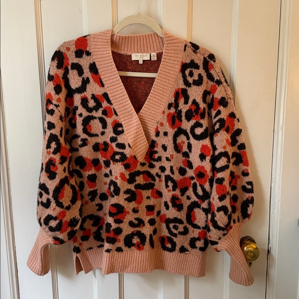 Ted Baker Coral, Orange and Black Leopard Sweater